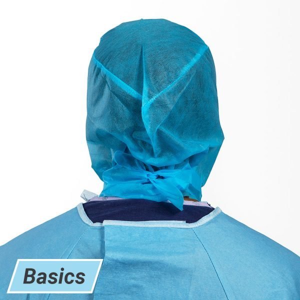 Backside of surgeon wearing basics surgeon's hood